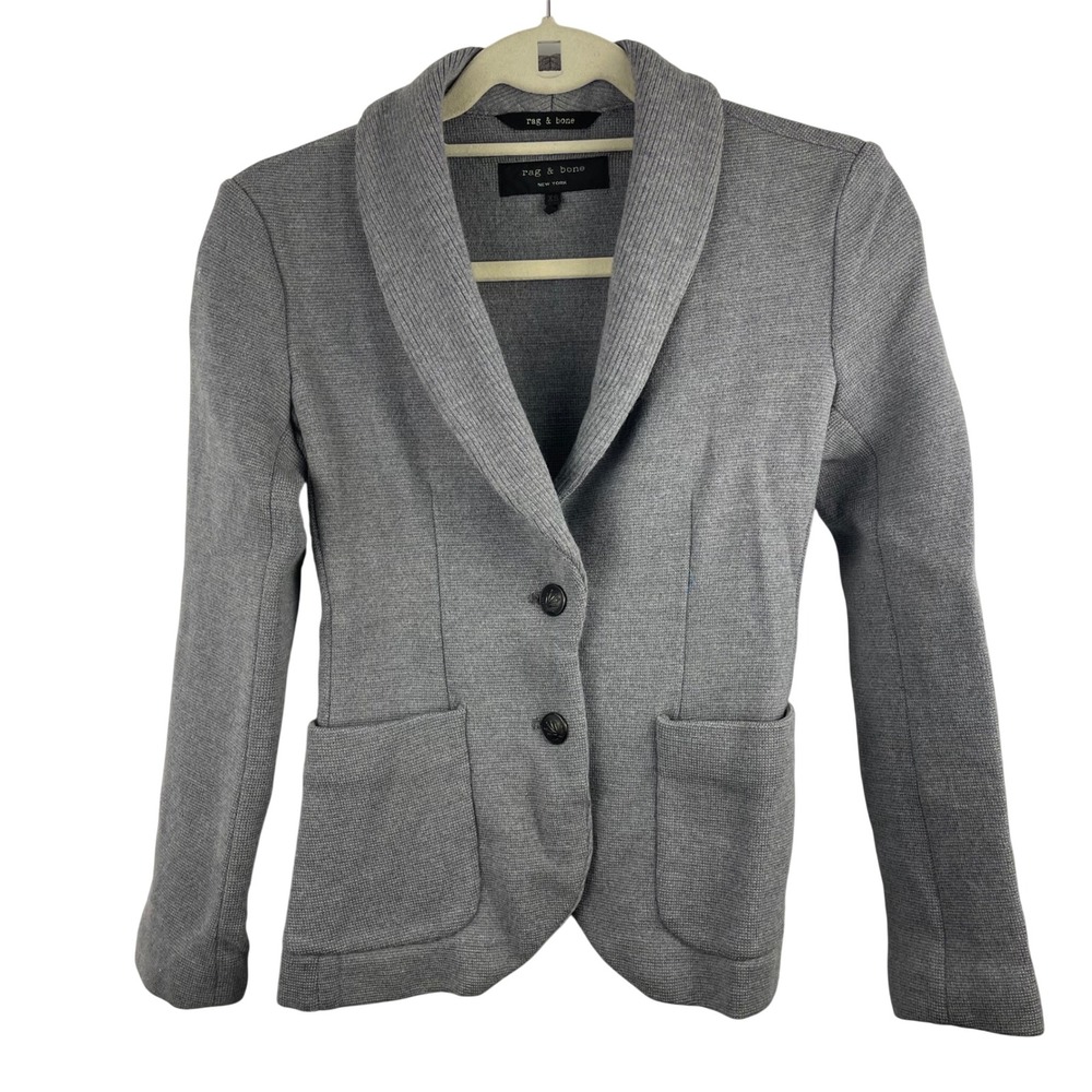Rag‎ & Bone Merino Wool Knit Blazer Shawl Collar 2 Button Gray Y2K Womens XS